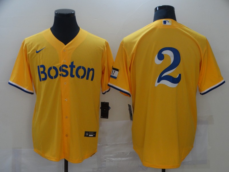 Men Boston Red Sox #2 No name Yellow Game 2021 Nike MLB Jerseys->women mlb jersey->Women Jersey